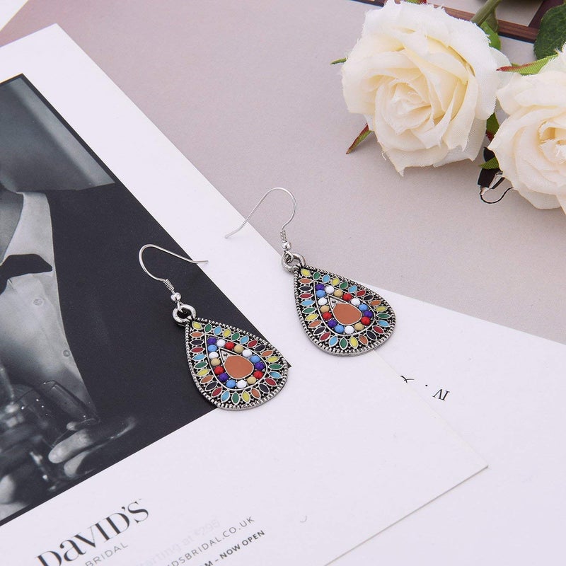 Boolavard 1 Pair Dangle Earrings Vintage Drop Earring Handmade Bohemian Teardrop Earrings - Image 5